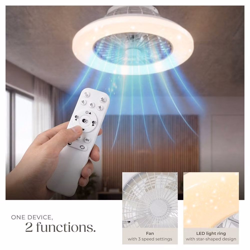 tectake Storm LED Ceiling Light with Fan in White, Dimmable with Remote Control and Night Light Function – 3