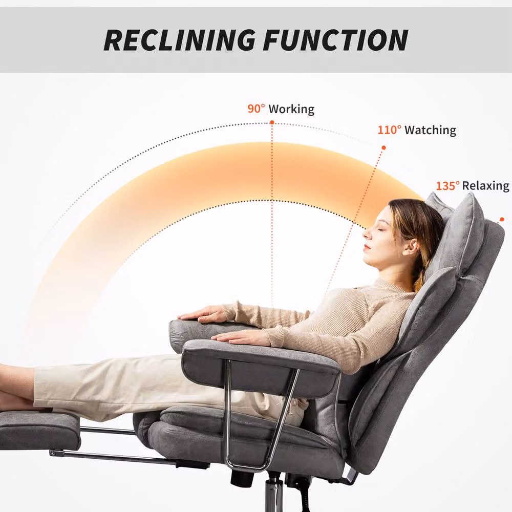 STILVORA Grey Synthetic Leather Executive Reclining Office Chair with Headrest, Armrests and Swivel Castors – 6