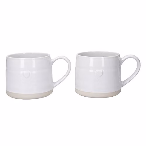 Mikasa White Stoneware Heart Mugs, Set of 2, 380ml