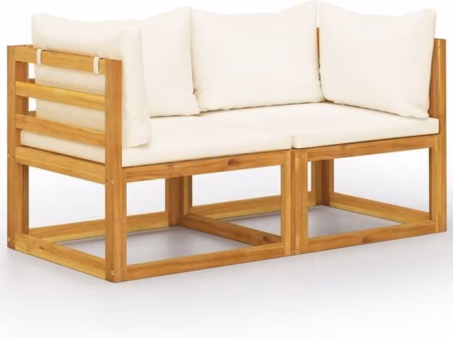 Berkfield Home 2-Seater Acacia Wood Garden Bench in Brown with Cream White Cushions