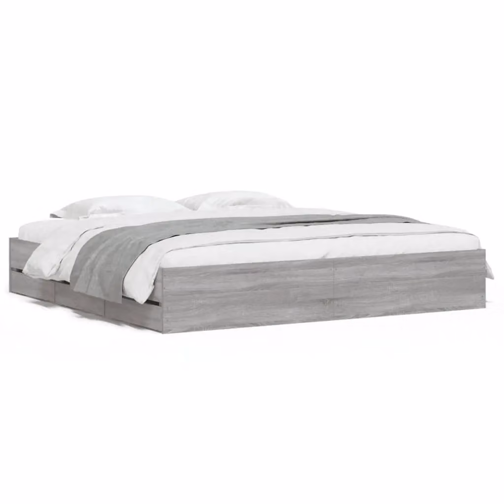 Berkfield Home Modern Bed Frame with Drawers in Grey Sonoma, W/D/H: 200 x 200 cm – 2