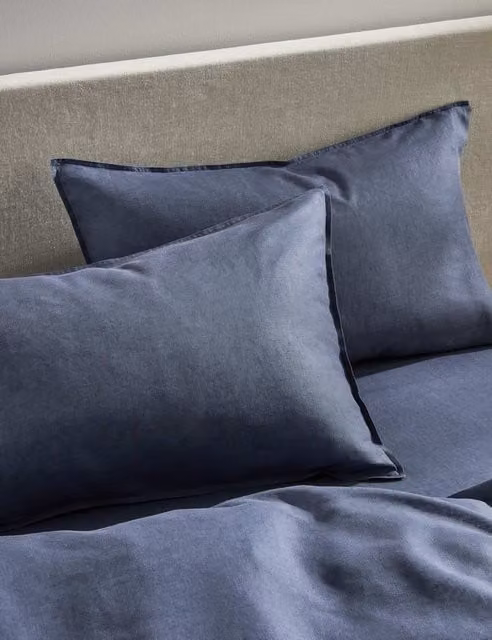 M&S 2 Pack Breathable Pure Linen Standard Pillowcases in Navy Blue