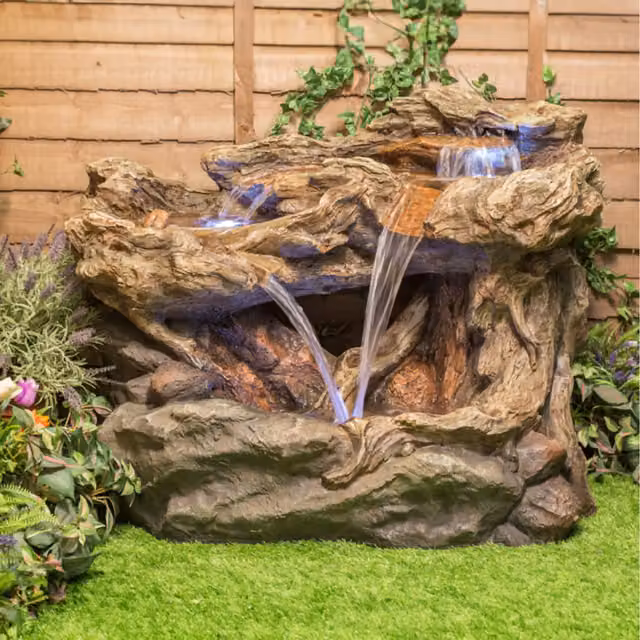 Primrose Montana Falls Rock Effect Cascade Water Feature with LEDs in Brown