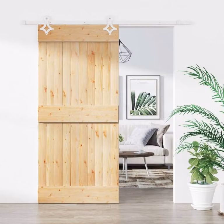 Berkfield Home Rustic Sliding Door with Hardware Set, Solid Wood Pine, Brown, W: 90 cm, H: 210 cm