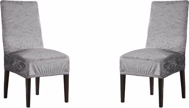 Home Republic Set of 2 Silver Luxury Crushed Velvet Stretch Dining Chair Covers