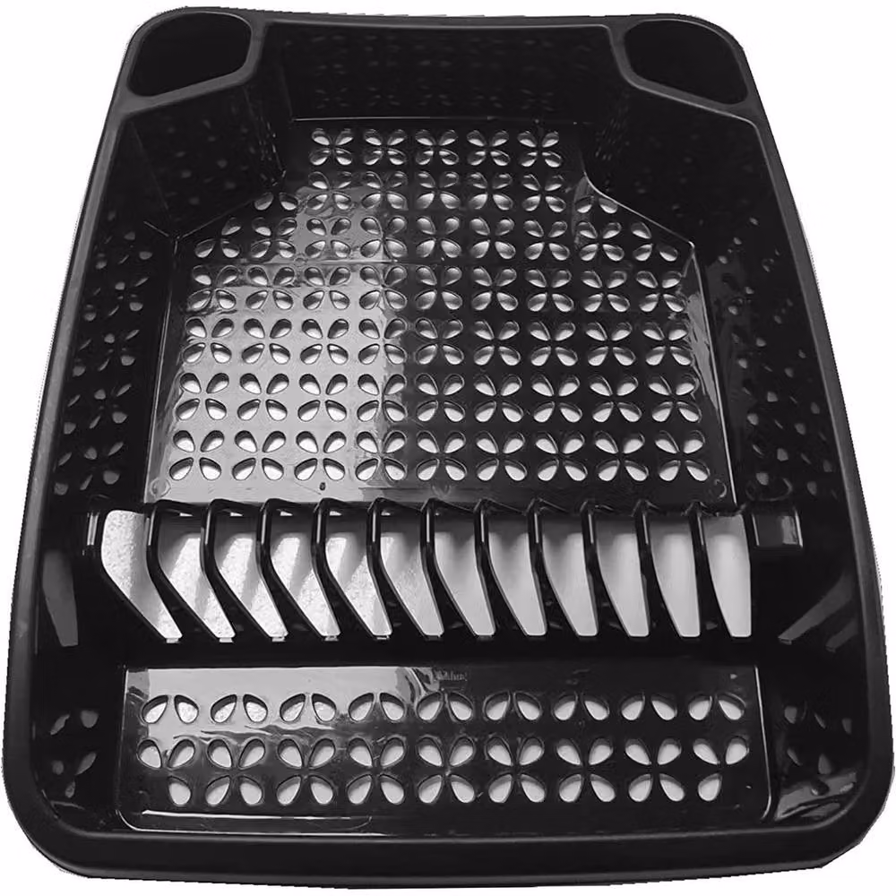 FLAVORA Black Plastic Dish Drainer with Cutlery and Cup Holder – 5
