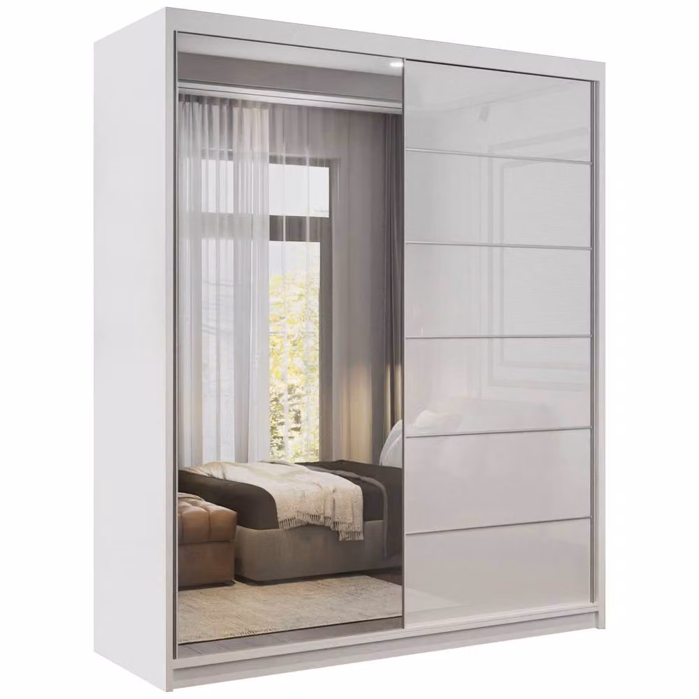 Sliding Wardrobes 4U Fusion High Gloss White Sliding Mirror Door Wardrobe W180cm x H200cm – 2