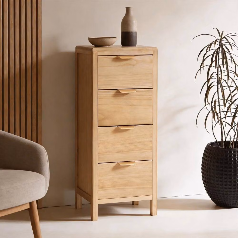 NESTLUNE 4 Drawer Tall Chest of Drawers in Natural Wood, Height: 100 cm – 3