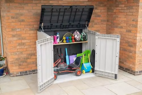 Forest Garden Grey Plastic Garden Storage Cabinet with Hinged Doors and Internal Shelves W/D/H: 124 x 31 x 145 cm