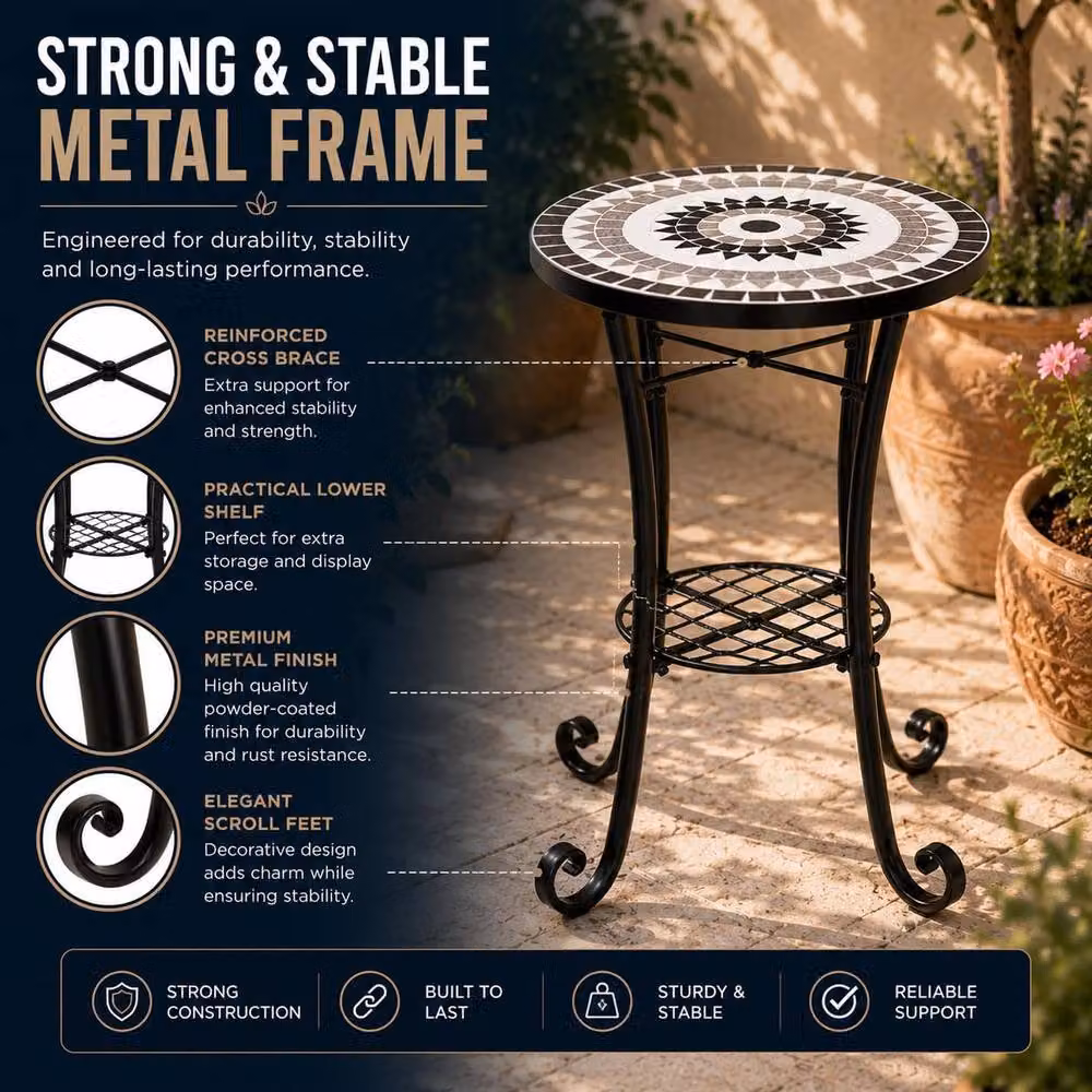Shatchi Medina Multicolour Mosaic Plant Stand Side Table with Ceramic Tile Top – 6