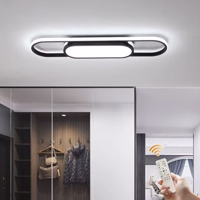 NIVOR Modern Linear LED Ceiling Light, 40W, Black, Remote Dimmable – 1