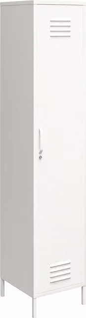 Mission District Single Metal Locker Storage Cabinet in Soft White with Internal Shelves and Lock