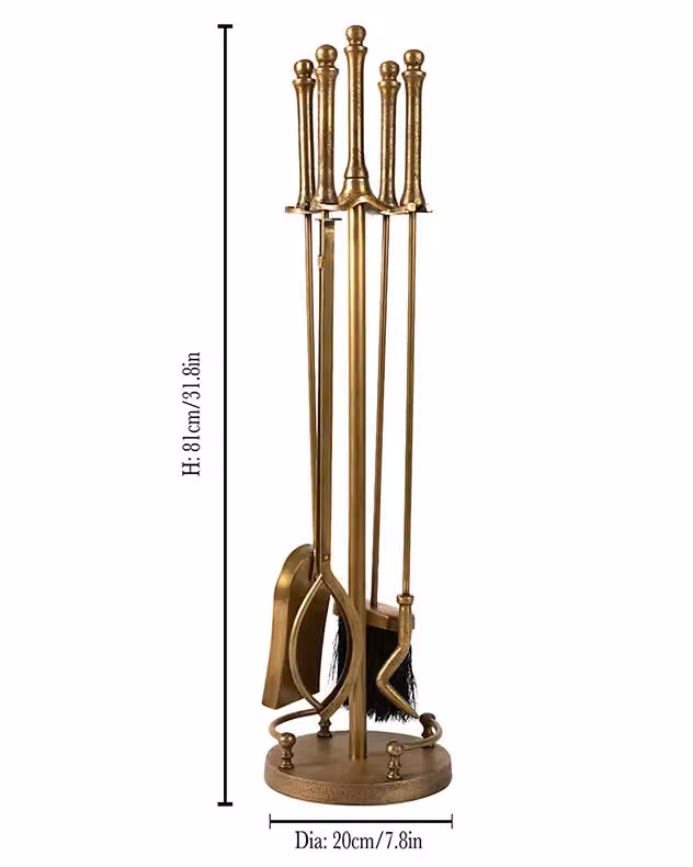 Dibor Traditional Antique Brass Heritage Fireplace Companion Set in Copper and Gold, H: 80 cm, W: 20 cm – 2