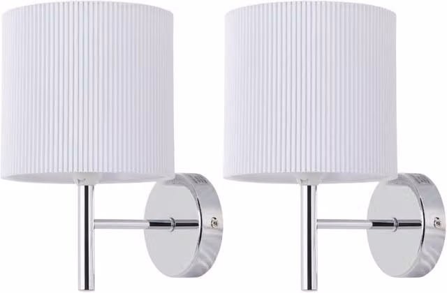 First Choice Lighting Brea Set of 2 Chrome Wall Lights with White Fabric Shades – 1