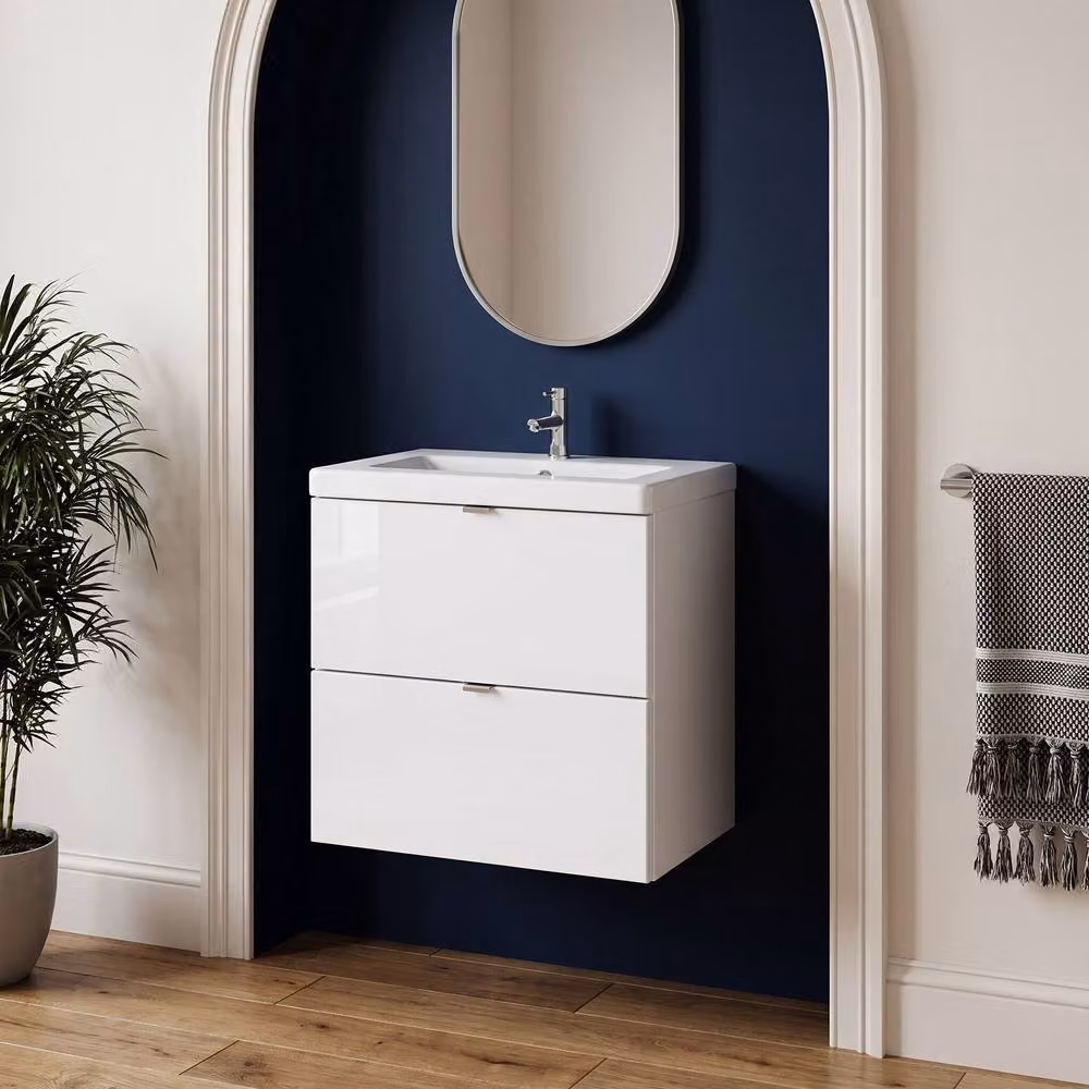 Balterley Alrewas 2 Drawer Wall Hung Vanity Basin Unit, Gloss White, W: 50 cm – 2