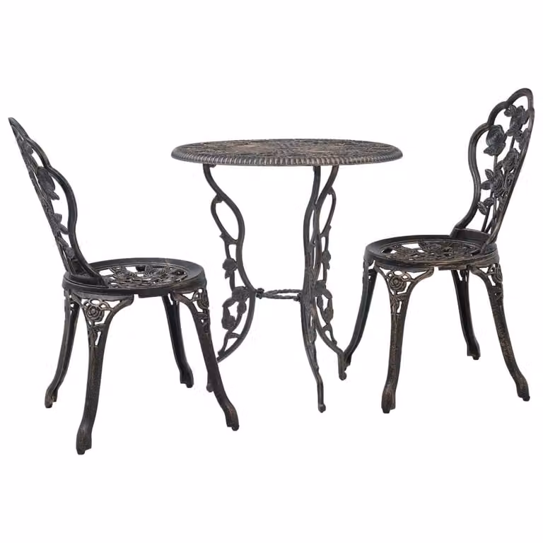 Berkfield Home Elegant 3 Piece Bistro Set in Brown Cast Aluminium
