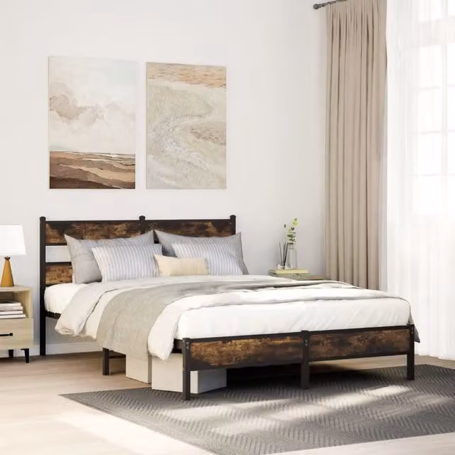 Berkfield Home Smoked Oak Bed Frame in Brown, W/D/H: 100 x 200 cm