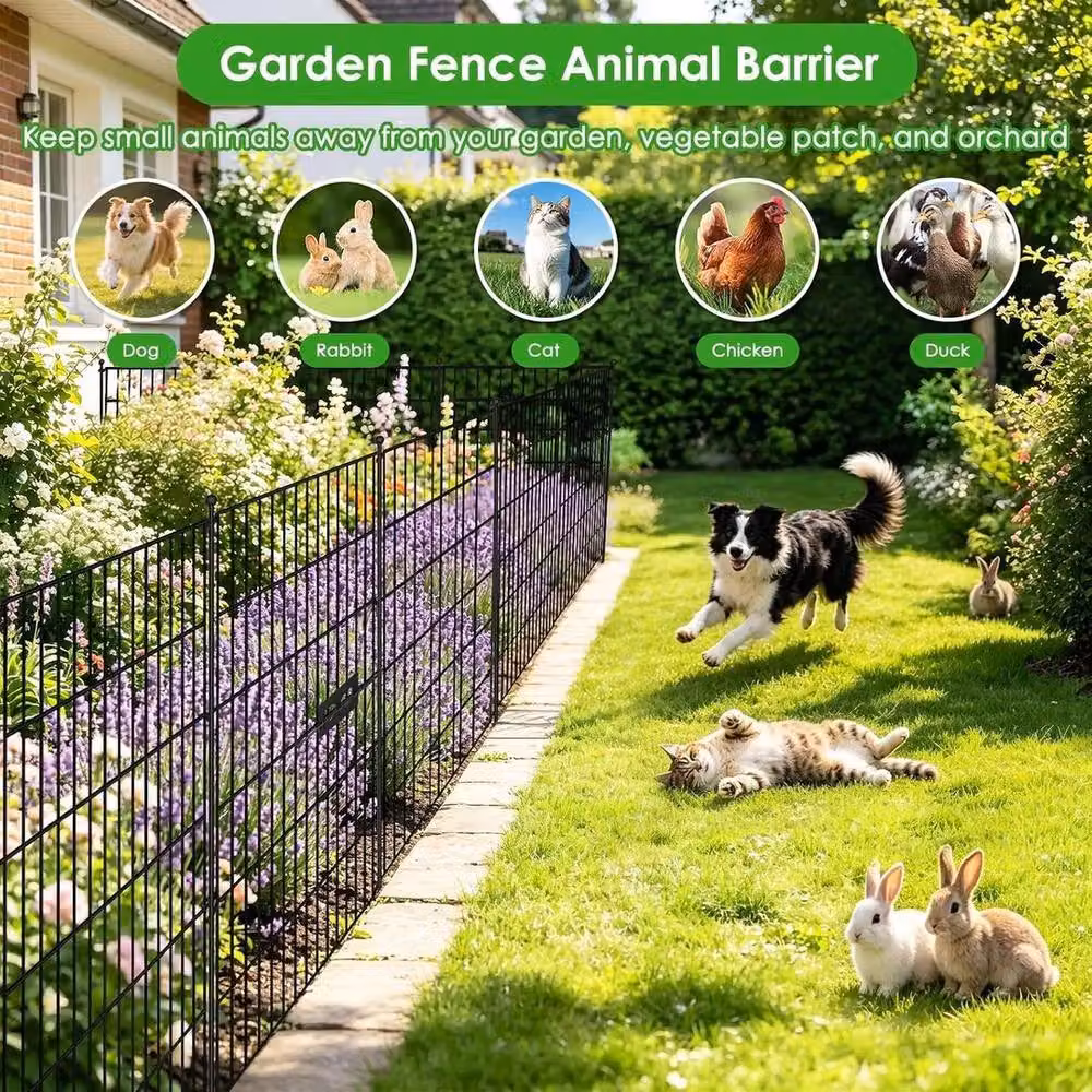 PAWNORA 4 Panel No Dig Metal Garden Fence with Gate in Black, H: 81 cm x W: 71 cm – 3