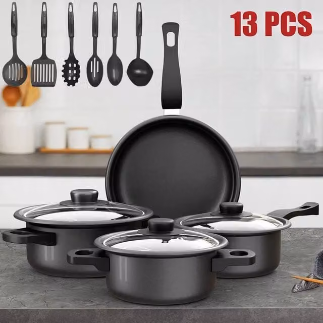 FORGEVIO 13-Piece Non-Stick Iron Pan and Pot Set in Black