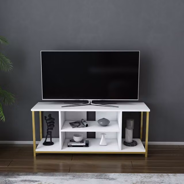 Rinaldo Modern TV Unit in White and Gold