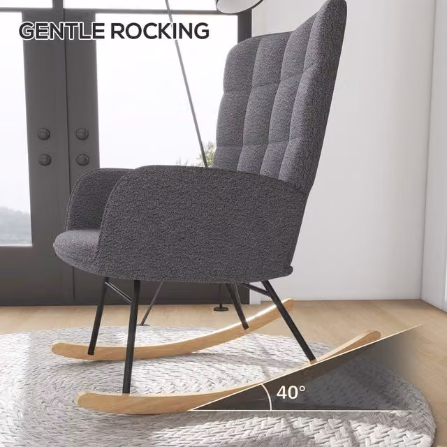 HOMCOM Modern Oversized Teddy Bouclé Rocking Armchair with Armrests in Dark Grey