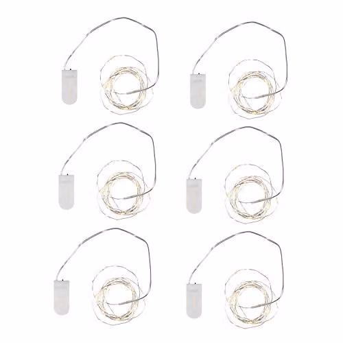 Lights4fun Set of 6 Battery Operated Warm White Micro LED Fairy Lights on Silver Wire – 2