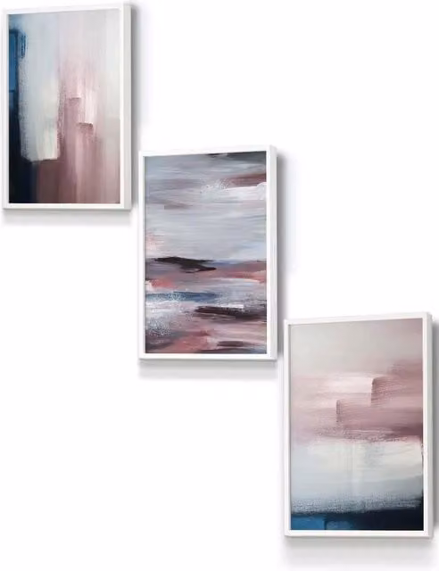 ARTZE Abstract Modern Oil Painting Reproduction Framed Wall Art in White, Navy Blue, Grey and Blush Pink, W: 33 cm, H: 45 cm, D: 0.2 cm