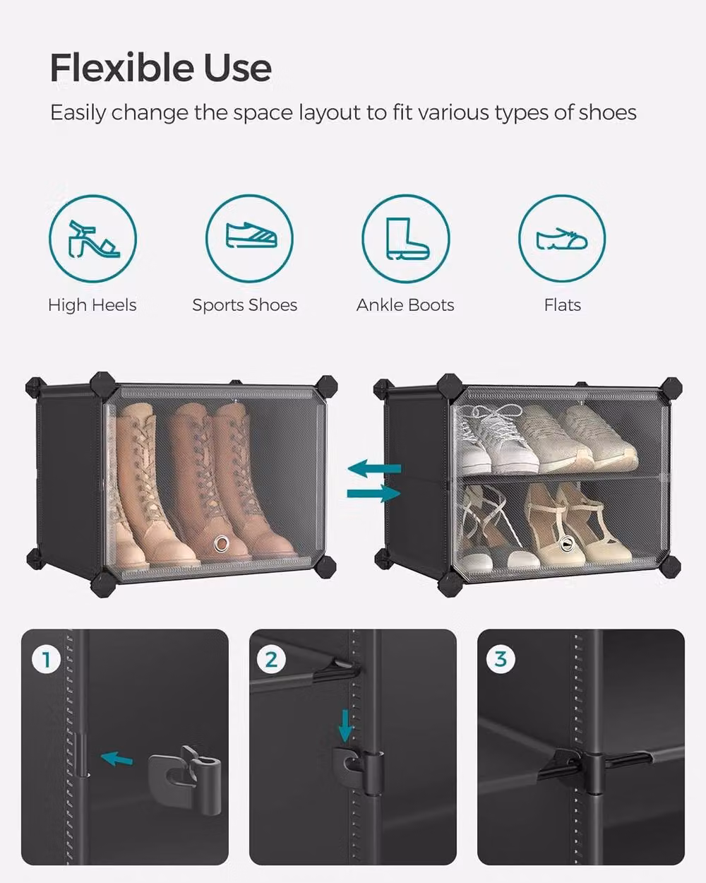 SONGMICS Modular 8-Slot Shoe Storage Cabinet with Glass Doors, Black – 6