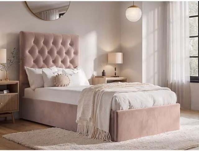 Flair Milan Upholstered Velvet Single Ottoman Bed in Pink, W/D/H: 100 x 200 cm