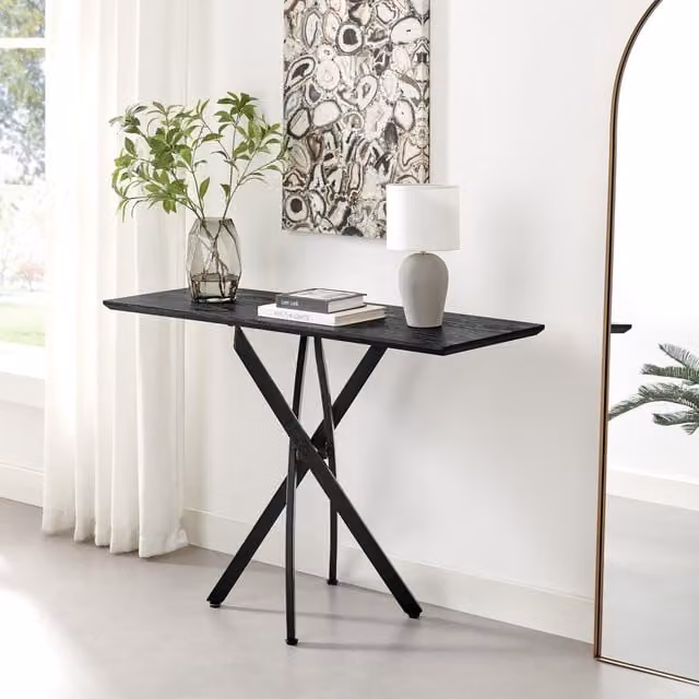 FurnitureboxUK Leonardo Black Wood Veneer Console Table – 1