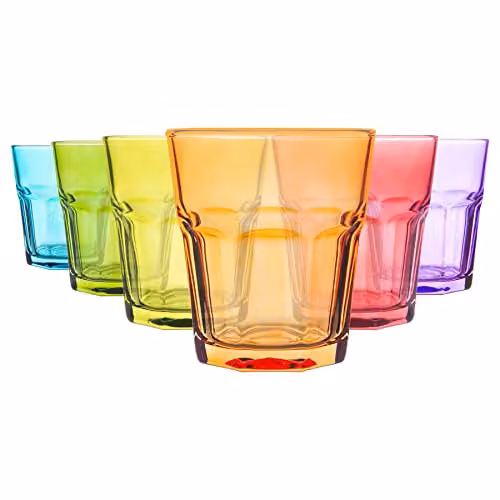 Rink Drink Multicolour Stackable Glass Tumbler Cups, 305ml, Set of 6