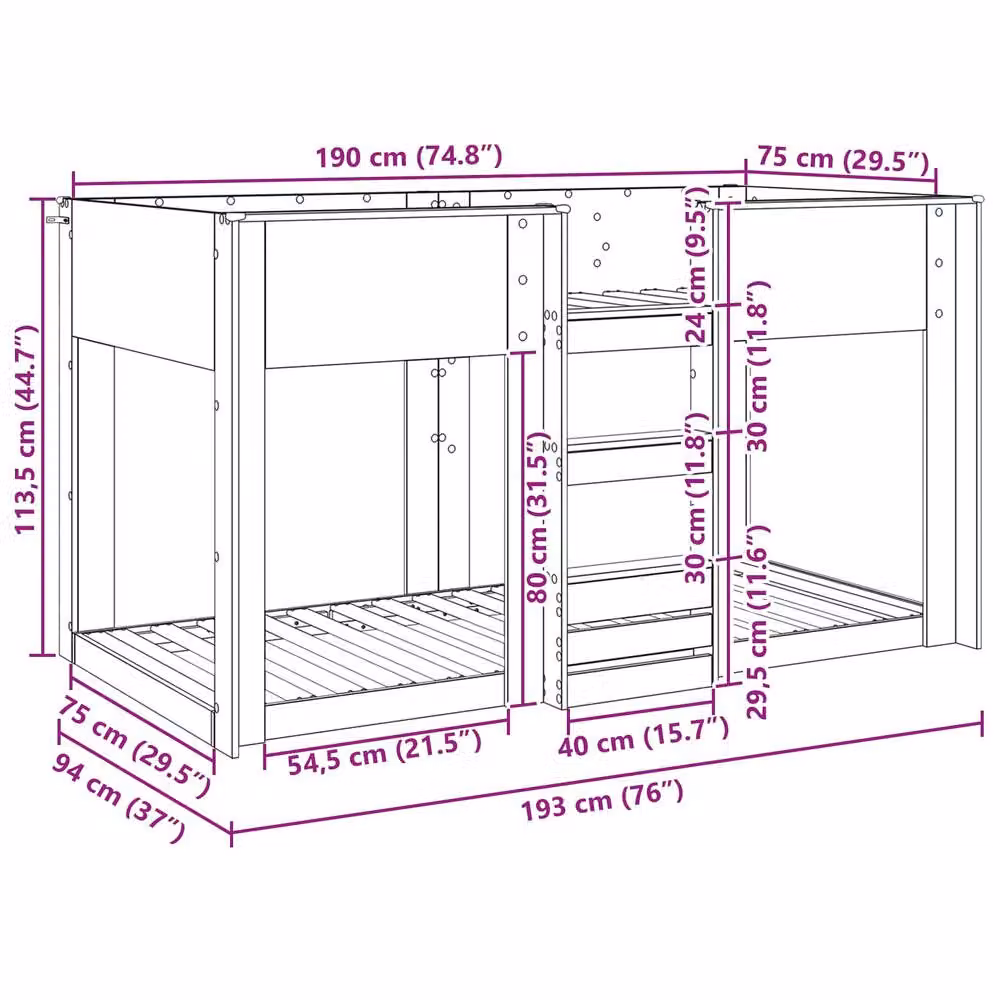 Berkfield Home Modern Two-Level Bunk Bed for Children in Smoked Oak Brown, Engineered Wood, W: 75 cm, L: 190 cm – 7