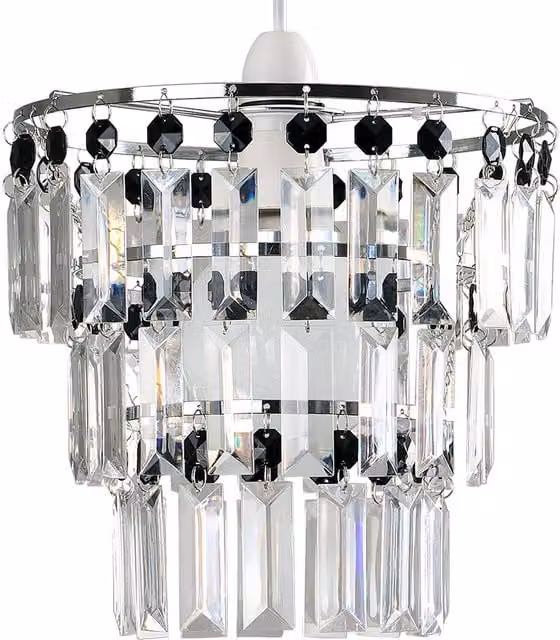 ValueLights Silver Cylinder Ceiling Pendant Shade with Chrome Metal and Acrylic Details