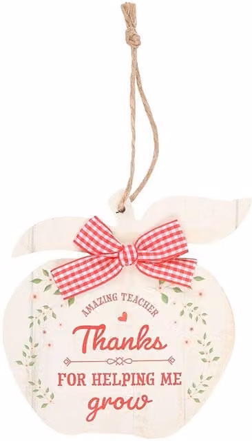 Kingsbury Gifts Thanks for Helping Me Grow Apple Hanging Sign, Multicolour Wood Wall Plaque, H: 14.5 cm