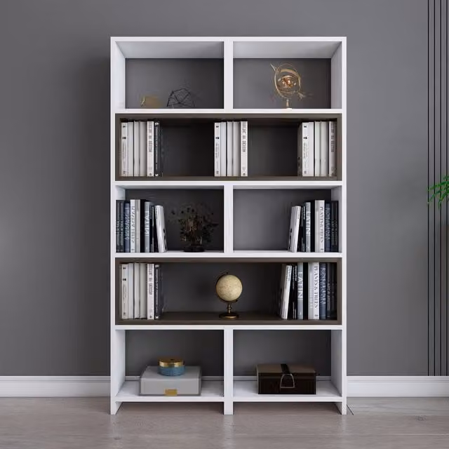 Decorotika Poyraz 5-Tier Extendable Bookshelf in White and Walnut