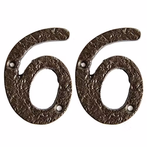 Hammer and Tongs Rustic Iron Number 6 Metal Numeral in Grey, Pack of 2, Height: 7.5 cm – 2