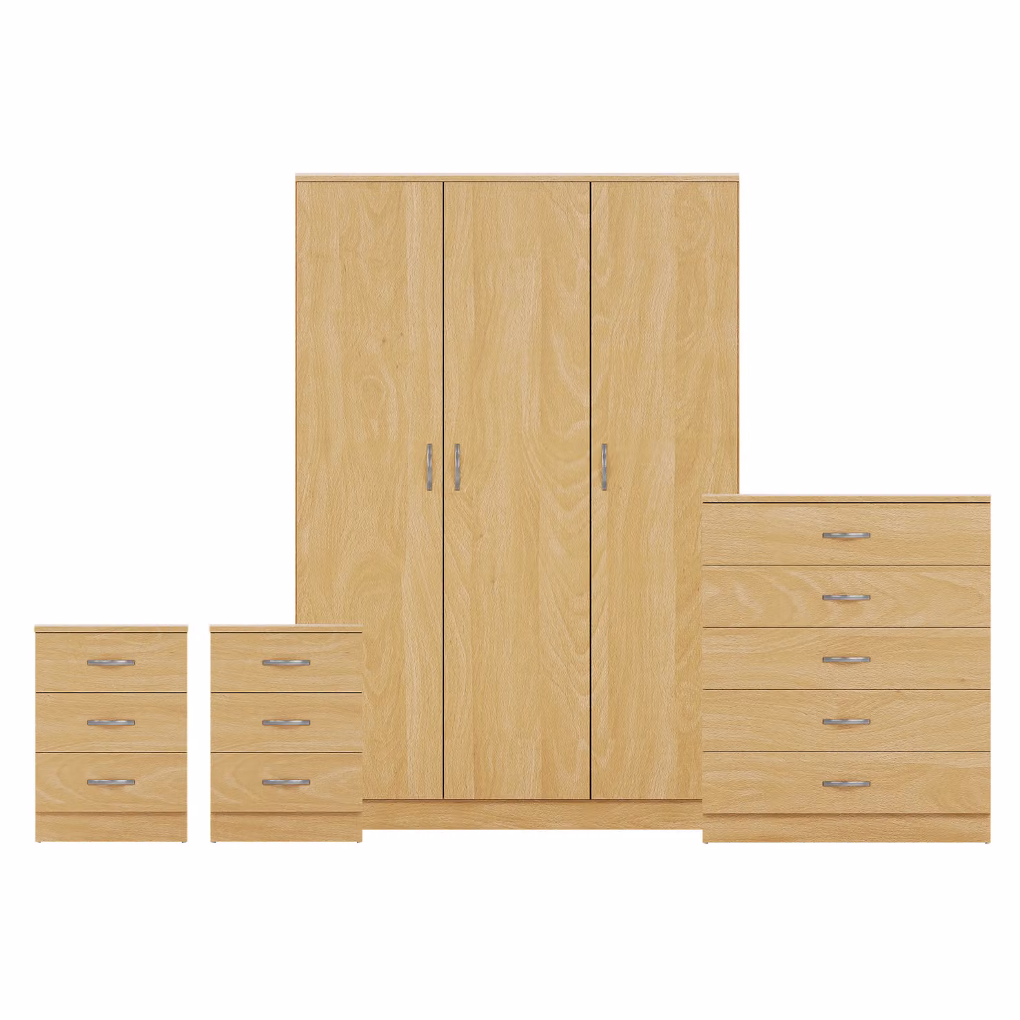 Vida Designs 4 Piece Modern Brown Bedroom Set including 3 Drawer Wardrobe, 5 Drawer Chest and 2x 3 Drawer Bedside Tables – 2