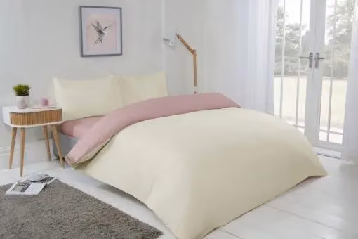 New Edge Blinds Reversible Microfibre Duvet Cover in Cream and Beige, W: 140 cm, H: 200 cm