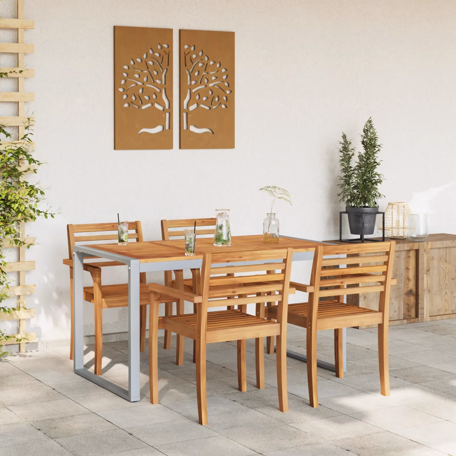 Berkfield Home Outdoor Dining Table in Grey with Acacia Wood and Steel, W/D/H: 140 x 80 x 75 cm – 3