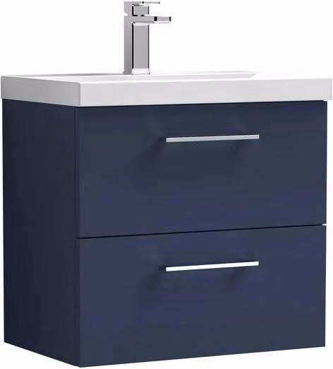Balterley Wall Hung 2 Soft Close Drawer Bathroom Vanity Unit, Blue, W: 60 cm – 1