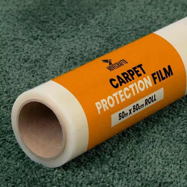 Novecrafto Self Adhesive Carpet Protector Roll, Transparent Construction Film, W: 50 cm, L: 50 m