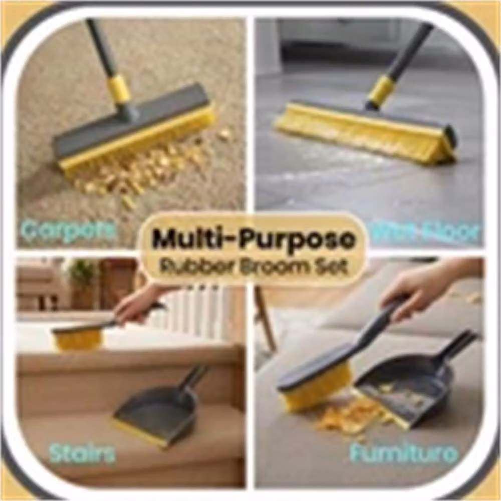 Nordara Grey and Yellow Rubber Broom and Dustpan Set with Telescopic Handle, Length: 100 cm – 3