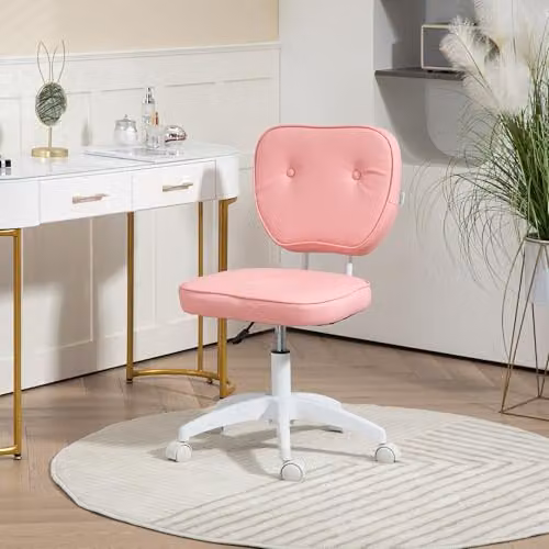 Vinsetto Pink PU Leather Armless Swivel Task Chair for Home Office – 2