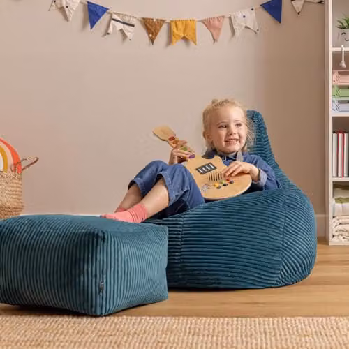 icon Dalton Kids Cord Bean Bag and Footstool with Filling Included, Petrol Blue – 2