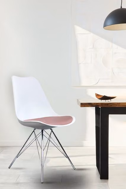 Fusion Living Soho Plastic Dining Chair with Chrome Metal Legs in Pink