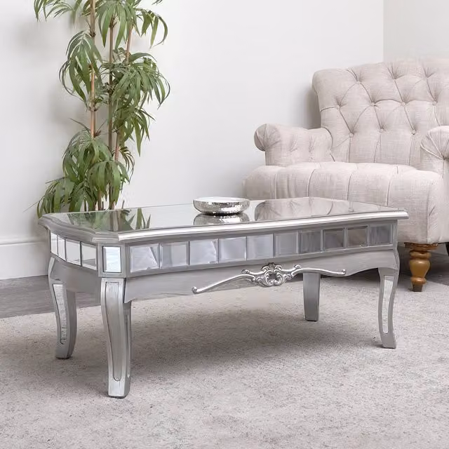 Melody Maison Tiffany Range Mirrored Coffee Table in Silver