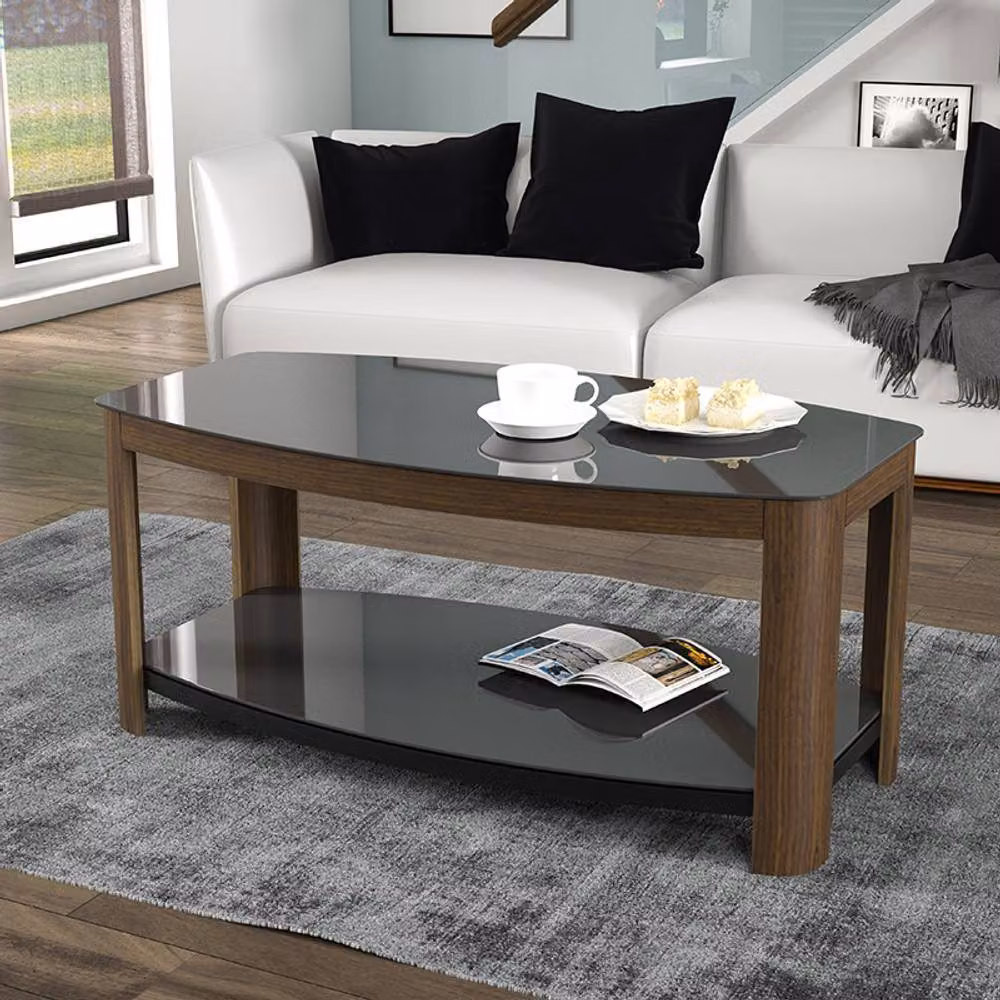 AVF Affinity Coffee Table in Walnut with Black Tempered Glass, W: 100 cm, D: 55 cm, H: 45 cm – 3