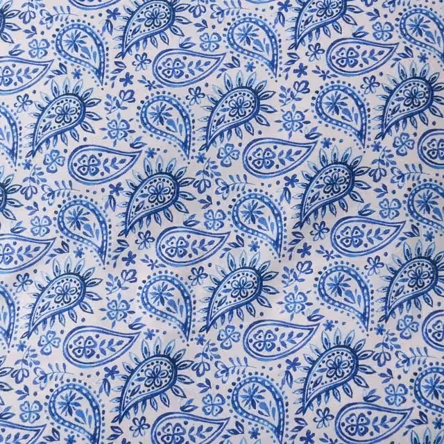 OHS Paisley Graphic Duvet Cover Set in Blue and Beige, W: 180 cm x H: 200 cm