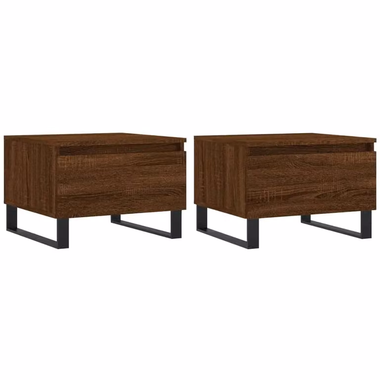 Berkfield Home Set of 2 Modern Square Coffee Tables in Brown Oak, W/D/H: 50 x 46 x 35 cm