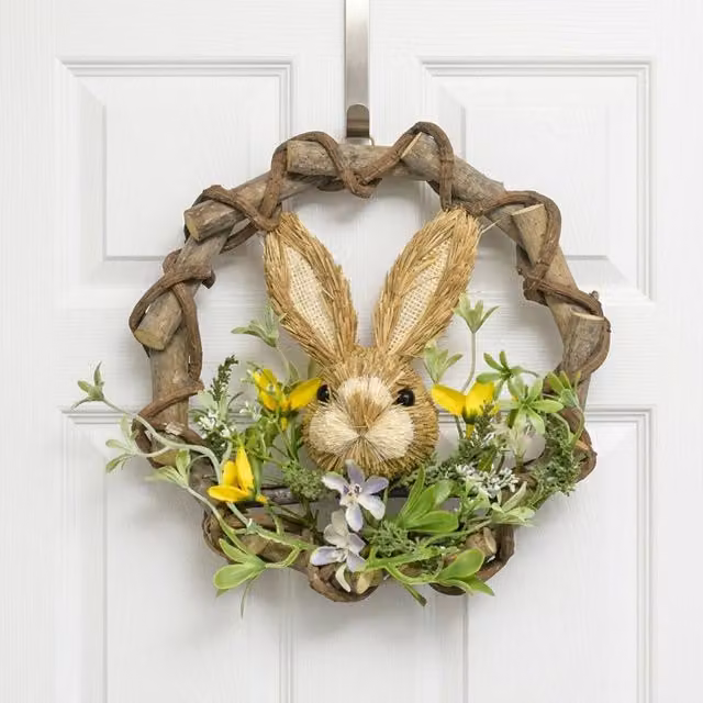 Garden Greatness Multicolour Straw Bunny Floral Easter Wreath
